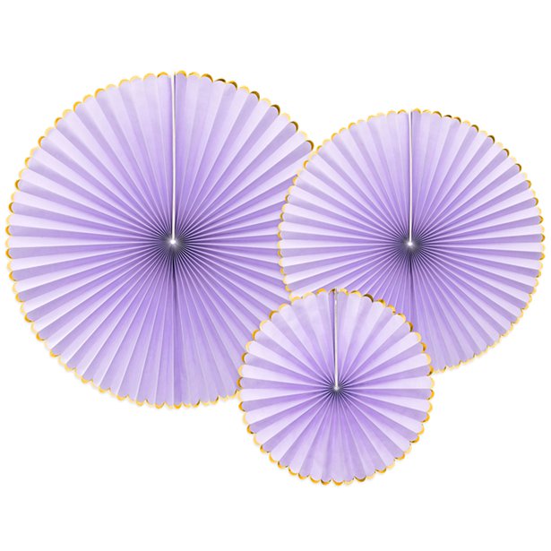 Pastel Lilac & Gold Paper Fans (3pk) – product image 1