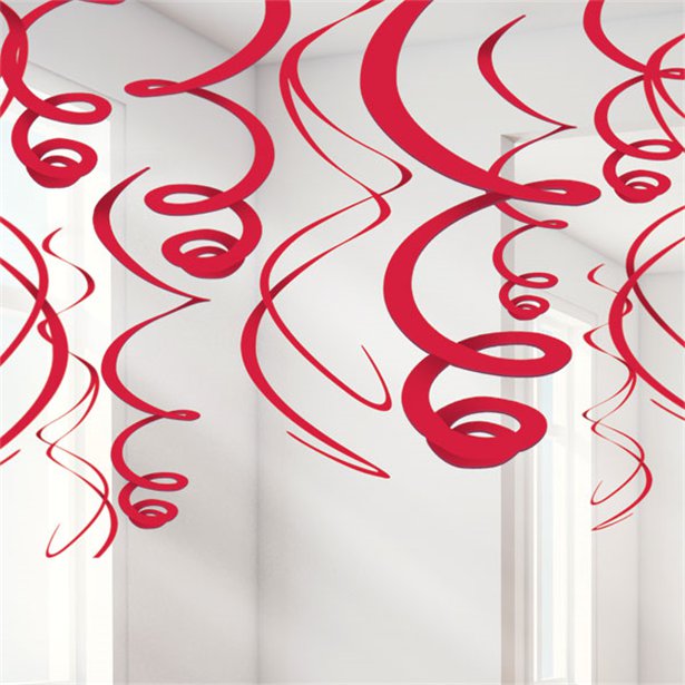 Red Hanging Swirls Decoration - 55cm (12pk)