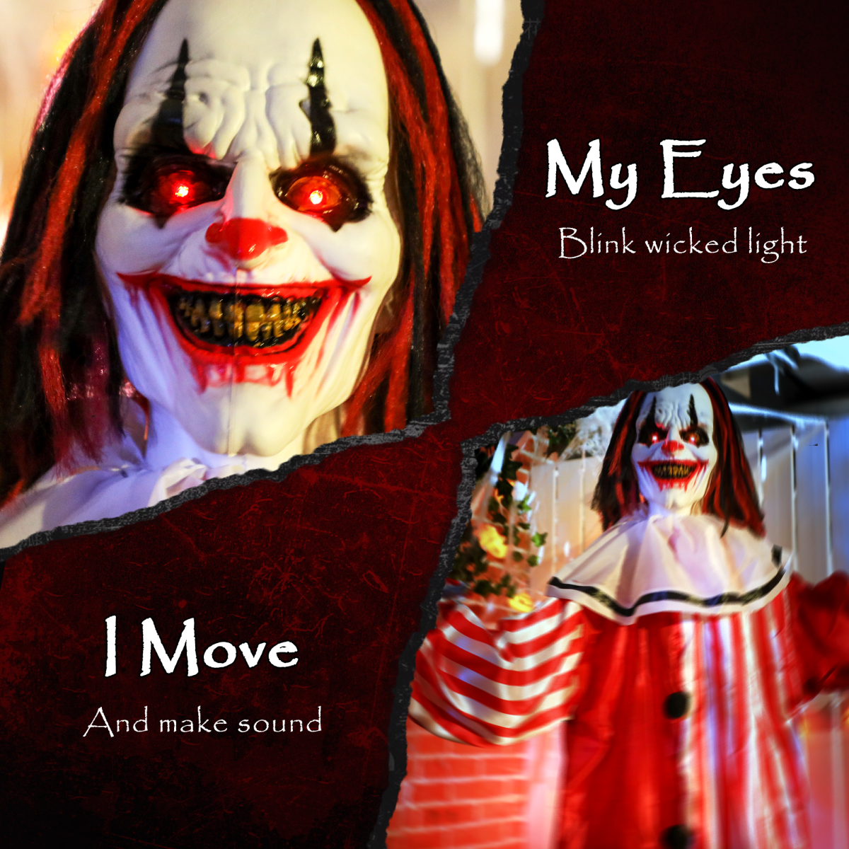 Outsunny Sound Activated Halloween Animatronics Clown with Red Light Up Eyes – product image 4
