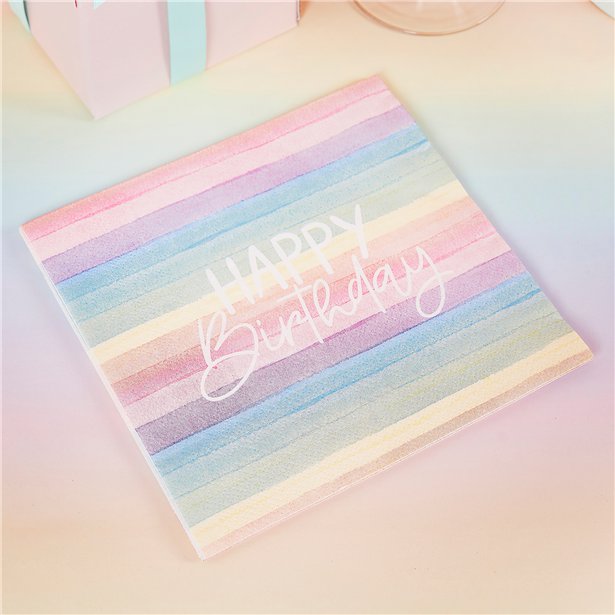 Eco Pastel Rainbow Happy Birthday Paper Napkins - 33cm (16pk) – product image 1