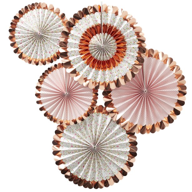 Ditsy Floral Rose Gold Foiled Fan Decorations - 38cm (5pk) – product image 1