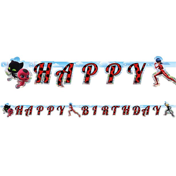 Miraculous Ladybug 'Happy Birthday' Paper Banner - 1.8m – product image 1