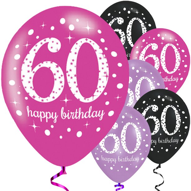 Happy 60th Birthday Pink Mix Latex Balloons - 11" (6pk) – product image 1