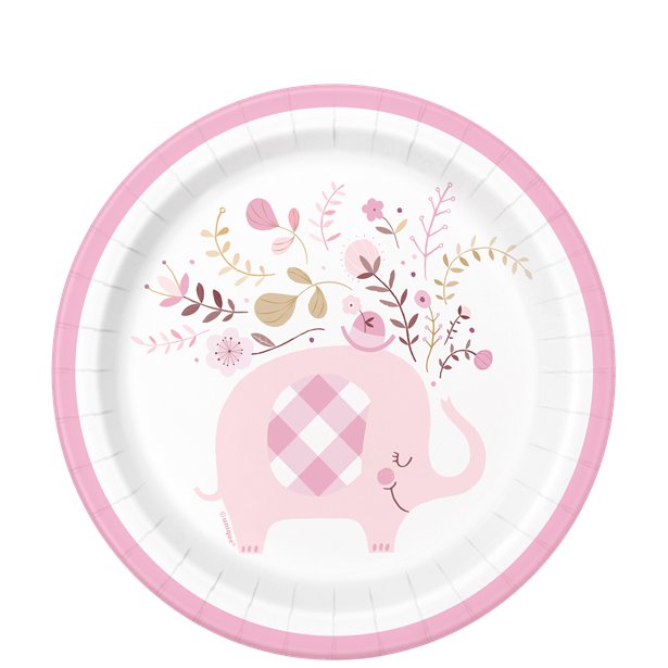 Pink Floral Elephant Paper Plates - 18cm (8pk)