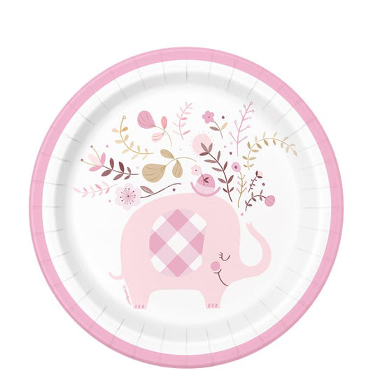 Pink Floral Elephant Paper Plates - 18cm (8pk)