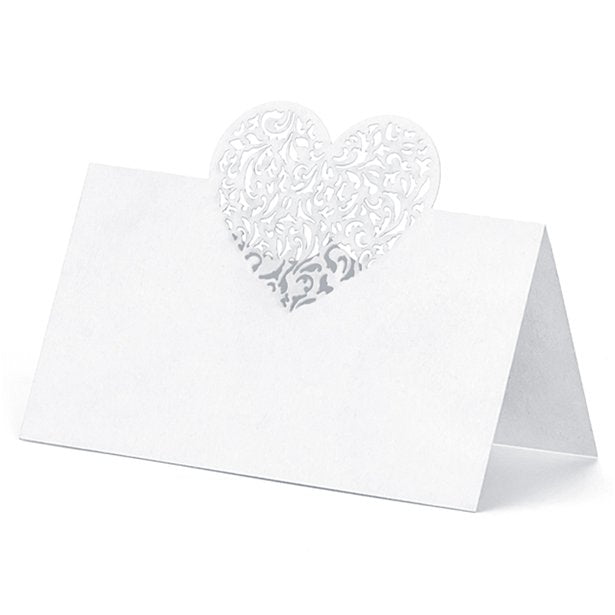 White Laser Heart Place Cards (10pk)