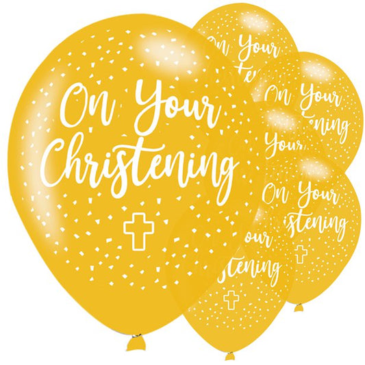 Christening Gold Latex Balloons - 11" (6pk)