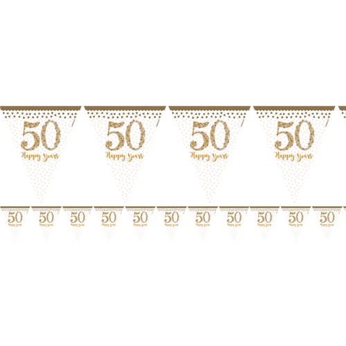 50th Gold Sparkling Wedding Anniversary Plastic Flag Bunting - 4m – product image 1
