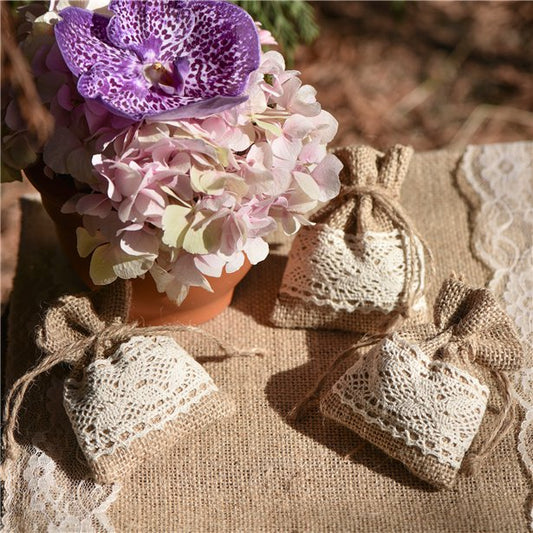 Hessian Lace Favor Bags (4pk)