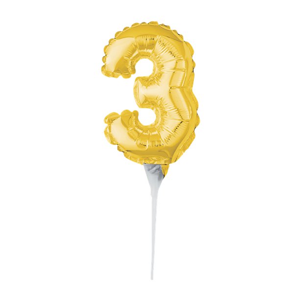 Air-Filled Gold Balloon Number 3 Cake Topper - 15cm – product image 1