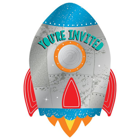 Blast Off Birthday Invitations with Stickers (8pk)