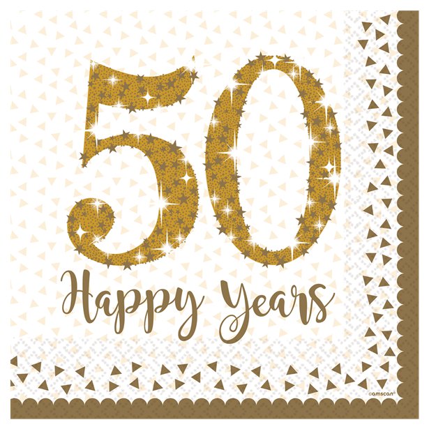 50th Gold Sparkling Wedding Anniversary Napkins - 33cm (16pk) – product image 2