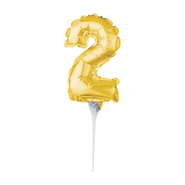 Air-Filled Gold Balloon Number 2 Cake Topper - 15cm – product image 1