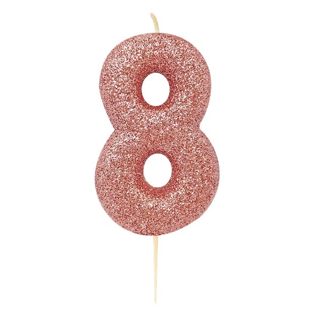 Rose Gold Glitter Number 8 Candle - 7cm – product image 1