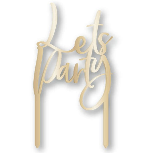 Gold Metallic Let's Party Cake Topper - 18cm