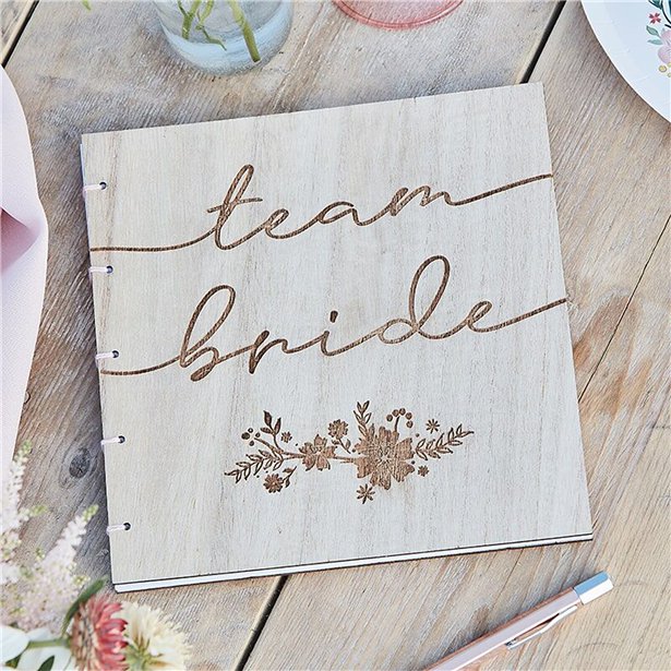 Boho Wooden Team Bride Hen Party Guest Book – product image 1