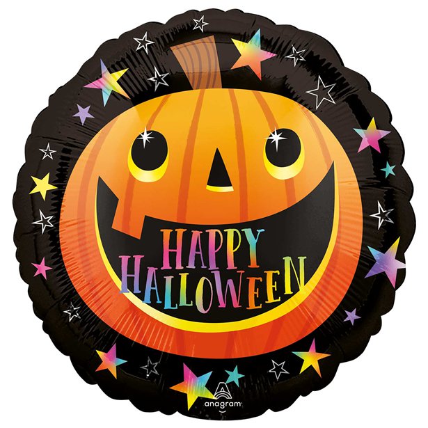 Smiley Pumpkin 'Happy Halloween' Balloon - 18" Foil