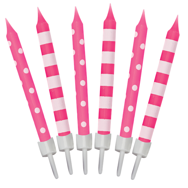 Pink Dots And Stripes Candles - 6cm (12pk)