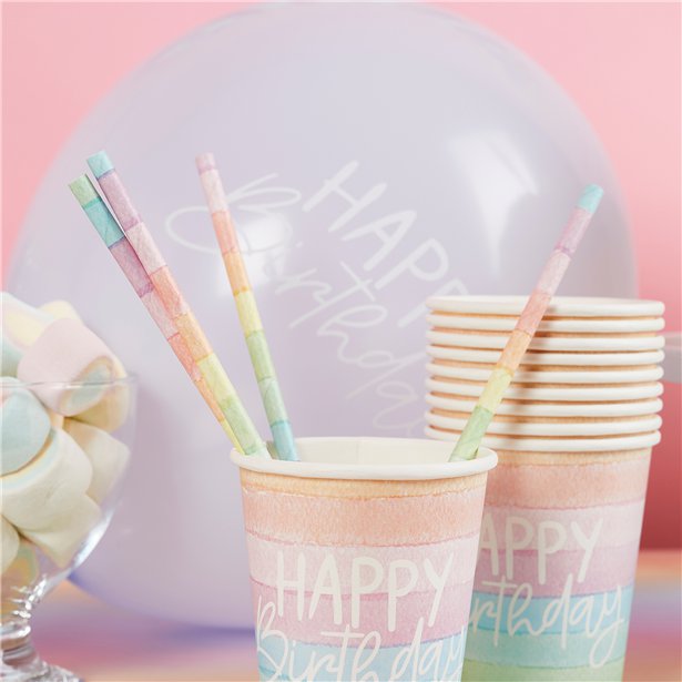 Eco Pastel Rainbow Paper Straws (20pk)