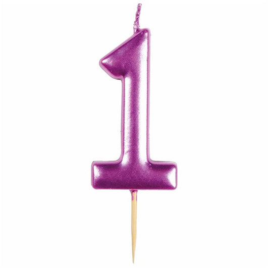 Number 1 Metallic Pink Candle