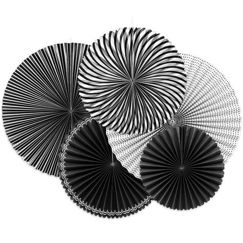 Black & White Paper Fan Decorations - 40cm (5pk) – product image 1