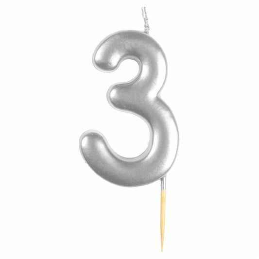 Number 3 Silver Candle