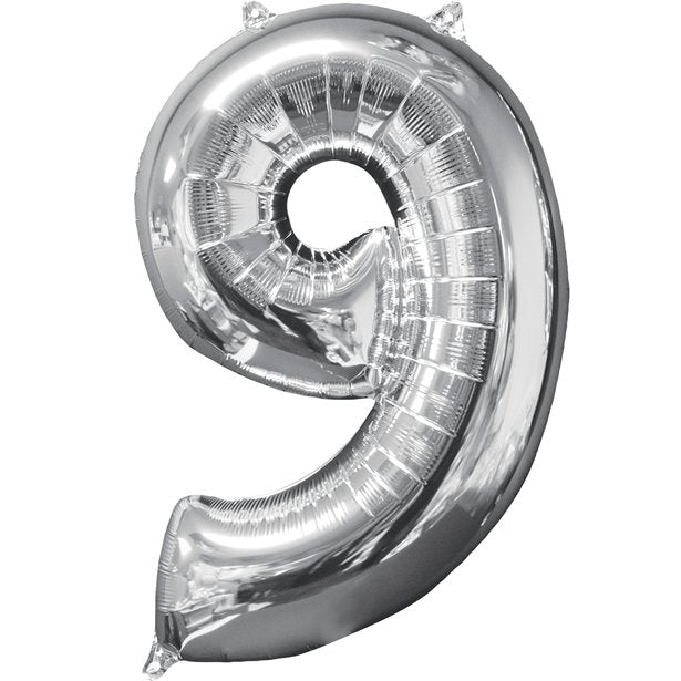 Silver Number 9 Balloon - 26" Foil