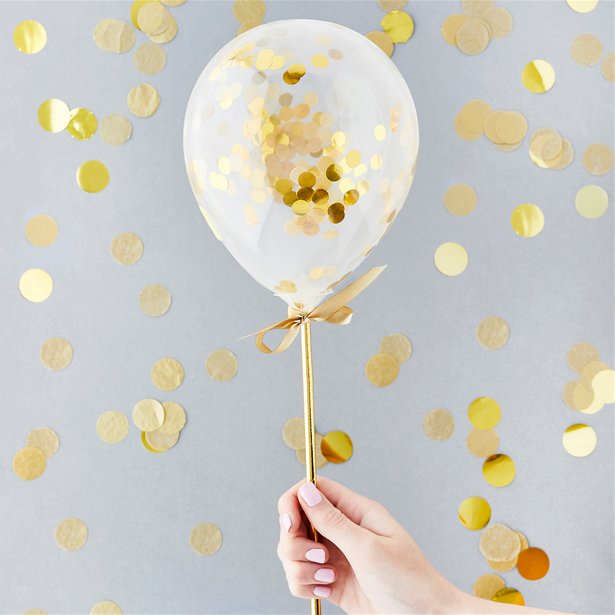 Gold Mini Confetti Balloon Wands - 5" Latex (5pk) – product image 2
