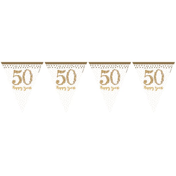 50th Gold Sparkling Wedding Anniversary Plastic Flag Bunting - 4m – product image 2