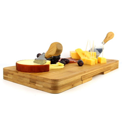 Bamboo Cheese Board Serving Platter With Knife Set | M&W	