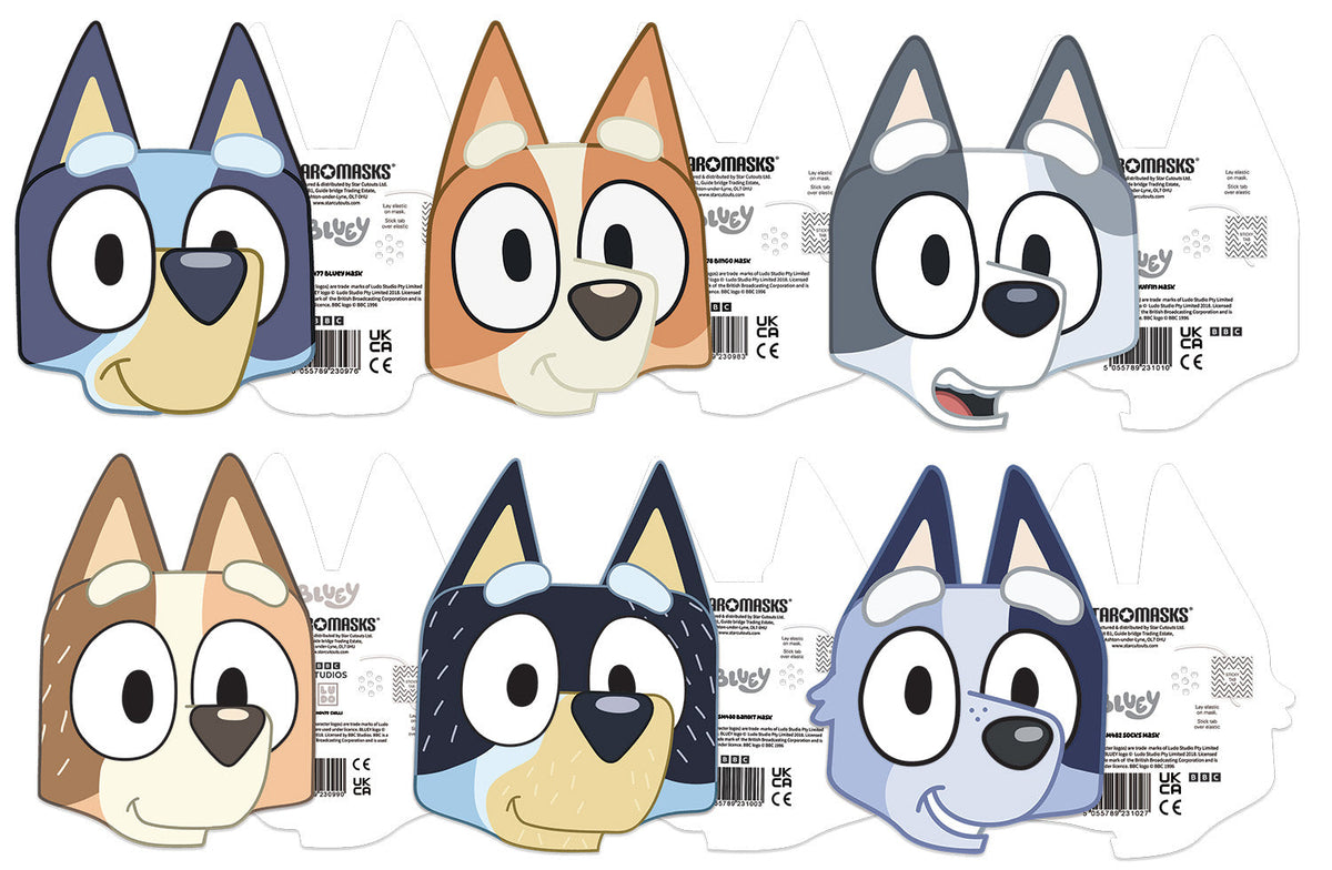 SMP502 Six Pack Masks Bluey Family - Bluey, Chilli, Bandit, Muffin, Bingo and Socks – product image 2