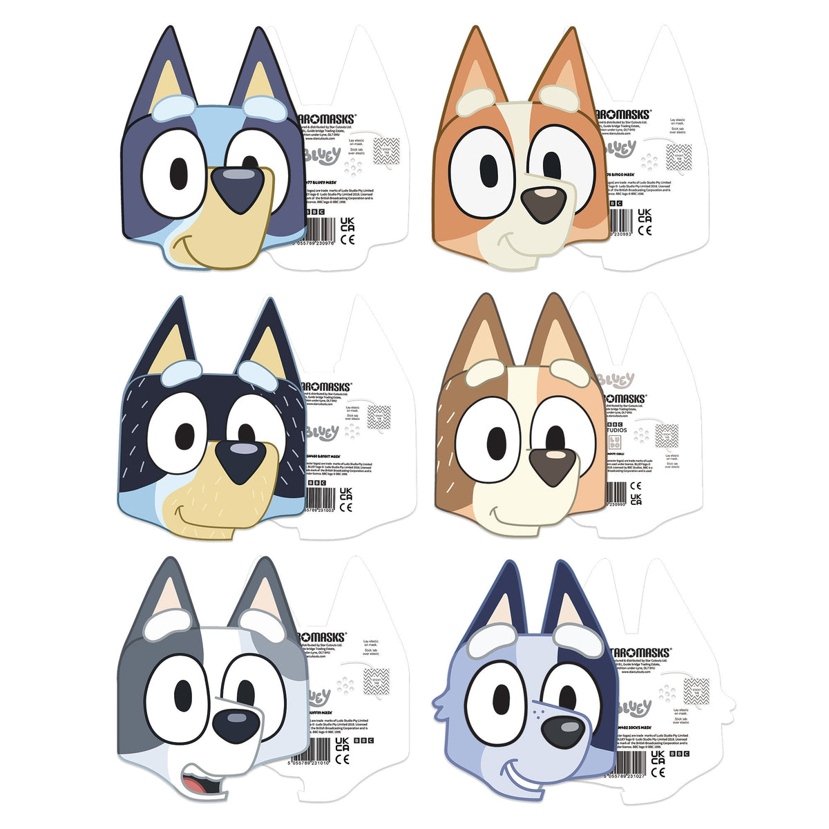 SMP502 Six Pack Masks Bluey Family - Bluey, Chilli, Bandit, Muffin, Bingo and Socks – product image 5