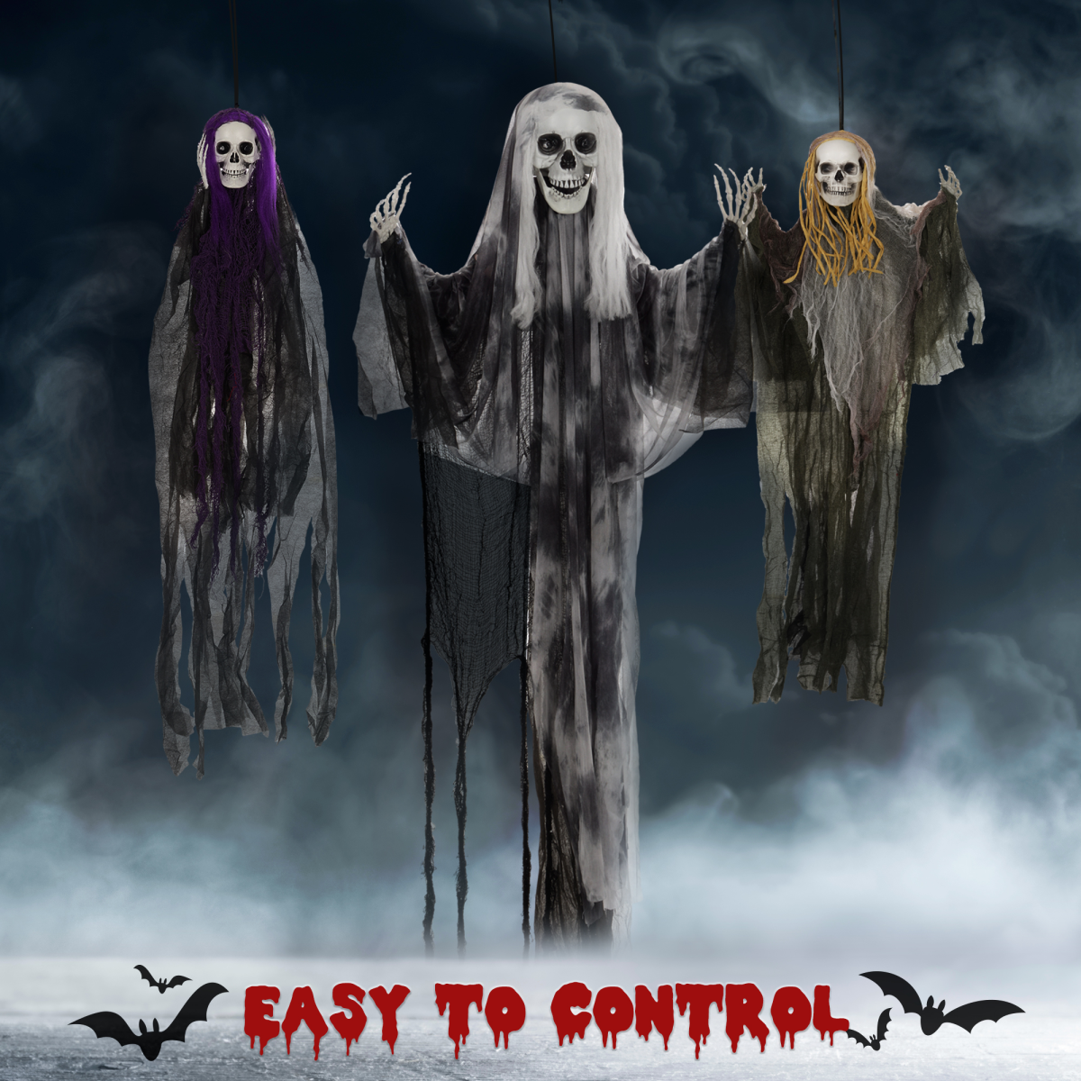 HOMCOM Set of 3 Hanging Skeleton, Flying Ghost Halloween Decorations – product image 5