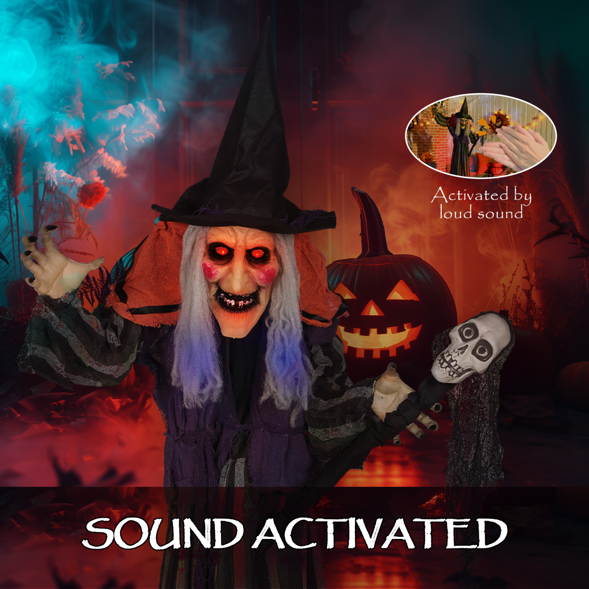 Outsunny Voice Activated Halloween Animatronics Standing Witch & Skull Staff – product image 5