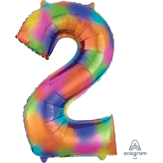 Rainbow Splash Number 2 Foil Balloon - 34"
