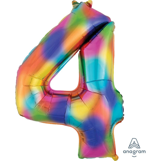 Rainbow Splash Number 4 Foil Balloons - 34"