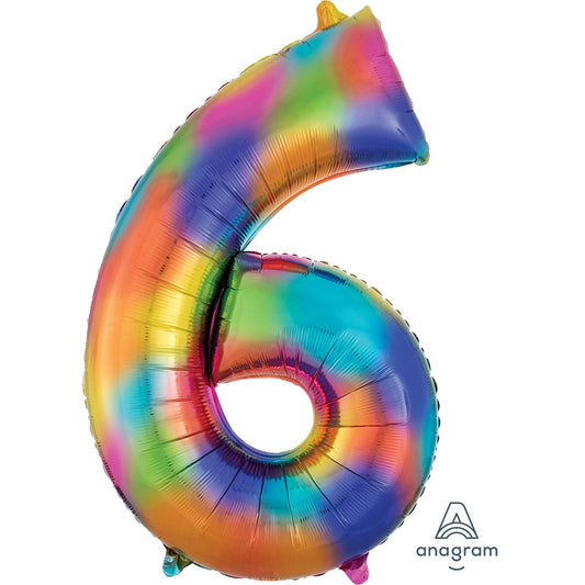 Rainbow Splash Number 6 Foil Balloon 34"
