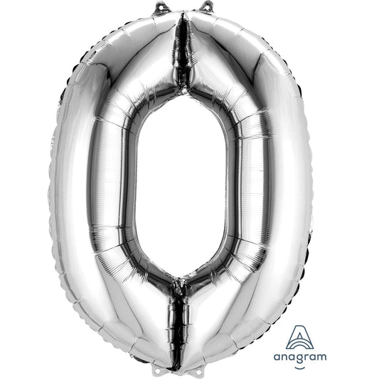 Silver Foil Number 0 Balloons - 34"