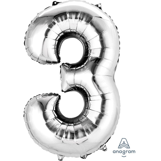 Number 3 Foil Balloon - 34" - Various Colours