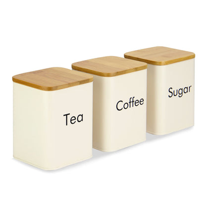 Kitchen Canister Set in Cream with Bamboo Lids - 3 Piece | M&W	