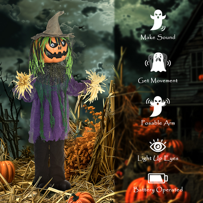 HOMCOM Pumpkin Halloween Animatronic Prop for Indoor Outdoor Decoration
