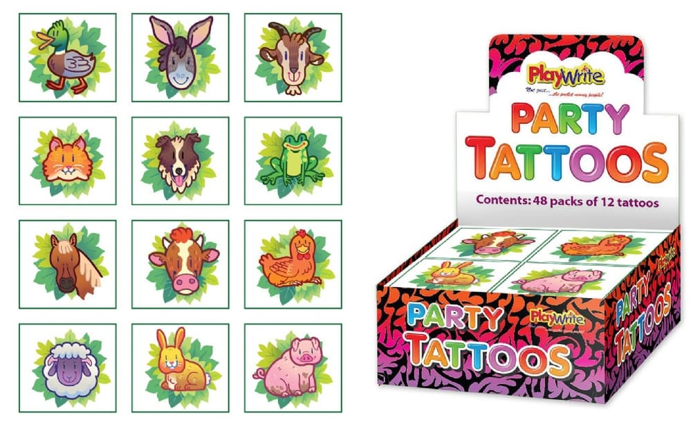 Pack of 12 Farm Animal Themed Temporary Tattoos for Ages 3 and Up