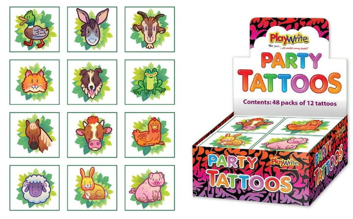Pack of 12 Farm Animal Themed Temporary Tattoos for Ages 3 and Up