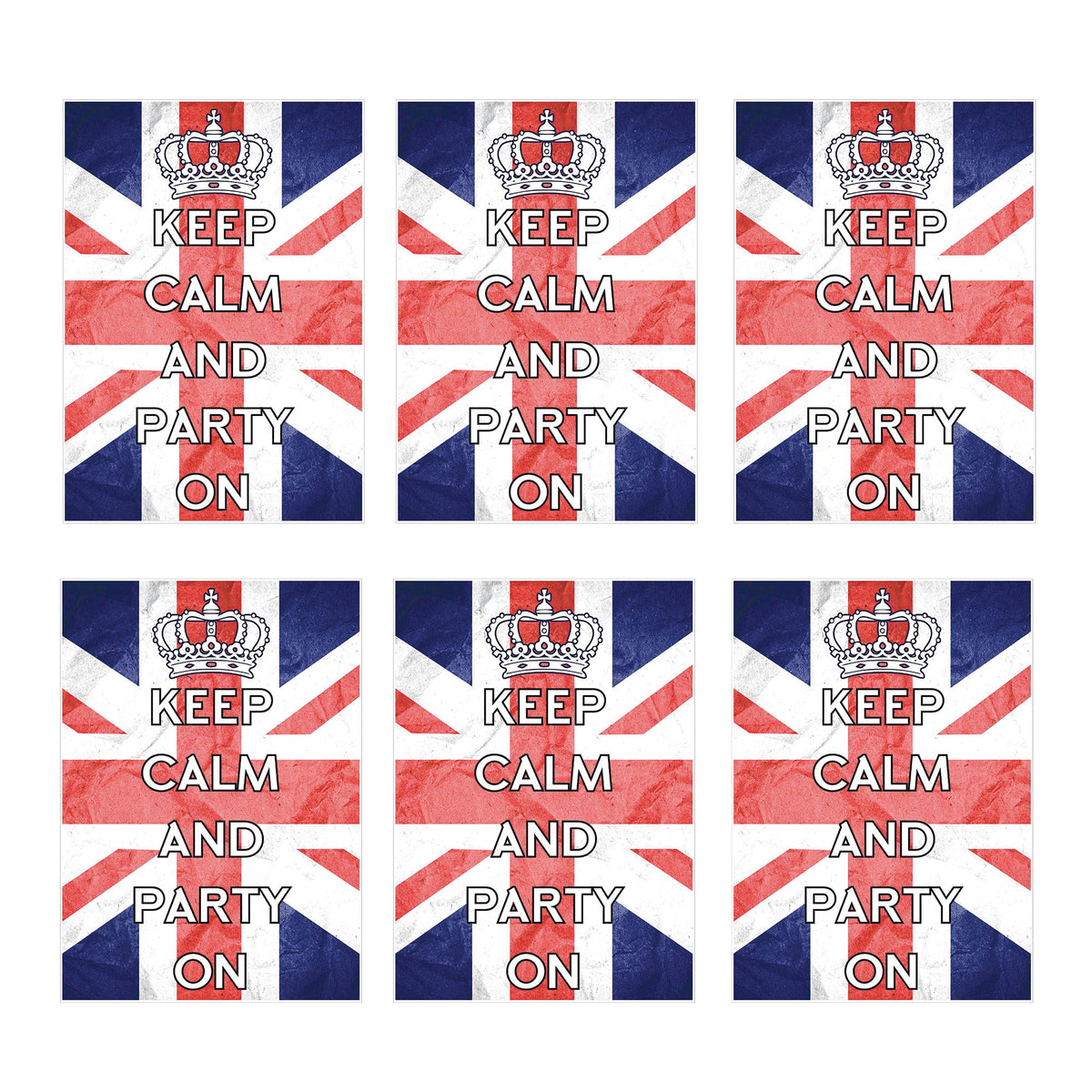 RD081 Keep Calm & Party On Posters – 6 Pack Posters  Height 44cm