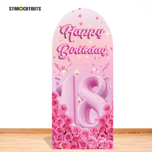 SC4618 Happy Birthday Pink Gold Stars Roses Backdrop Sailboard Cardboard Cut Out Height 185cm
