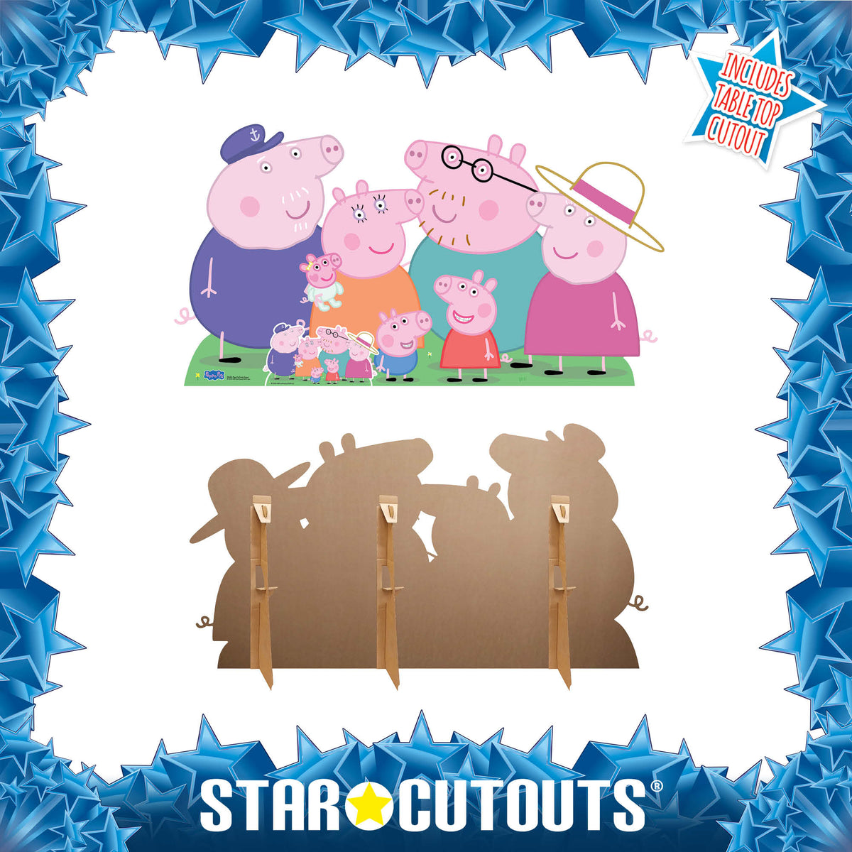 SC4861 Peppa Pig Family Group Cutout - Peppa, George, Mummy, Daddy, Grandpa, Granny and Baby Evie Pig Cardboard Cut Out Height 91cm – product image 4
