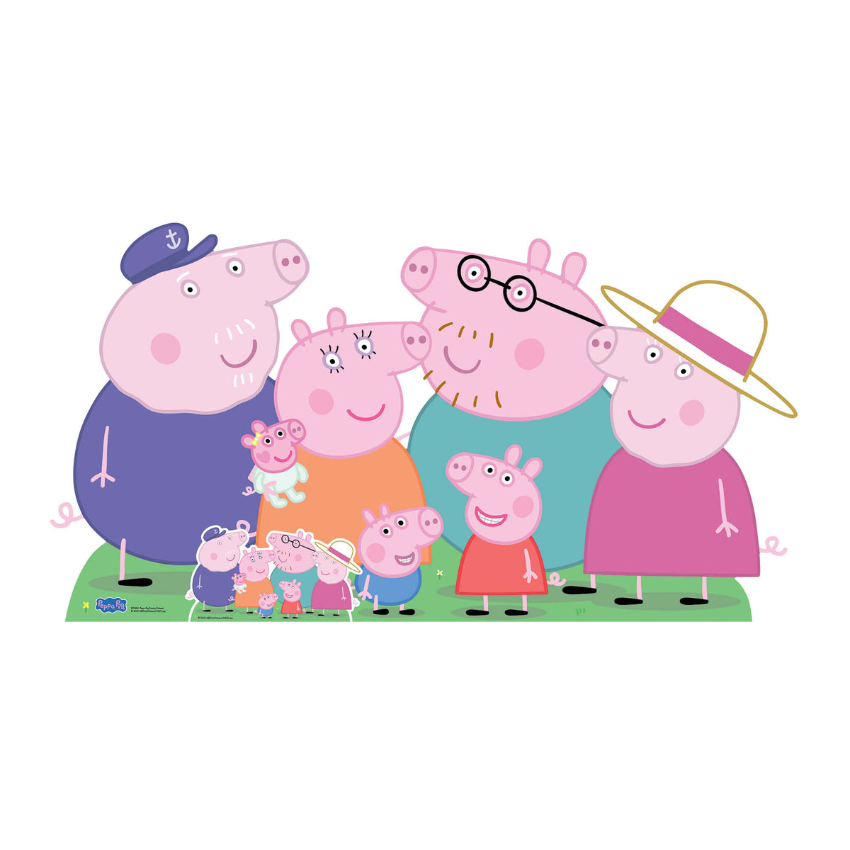 SC4861 Peppa Pig Family Group Cutout - Peppa, George, Mummy, Daddy, Grandpa, Granny and Baby Evie Pig Cardboard Cut Out Height 91cm – product image 1