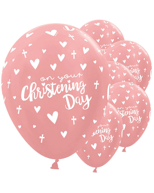 Rose Gold Christening Balloons - 12" Latex (25pk)