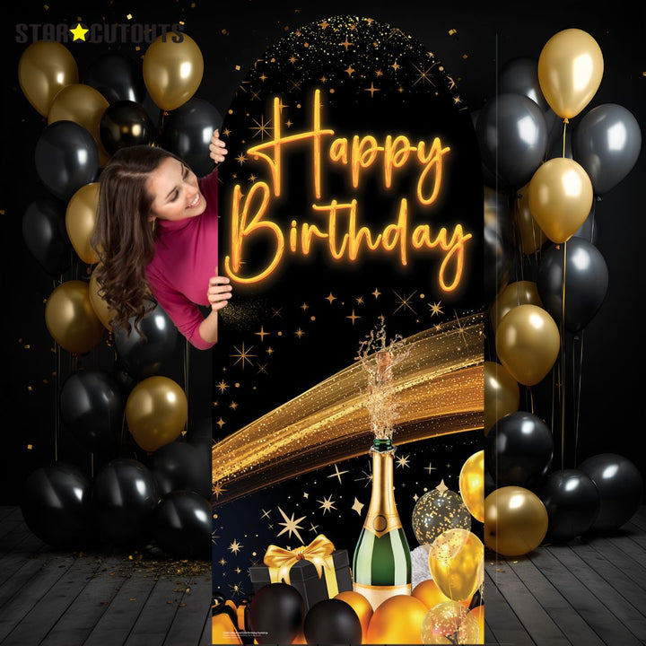 SC4612 Black & Gold Birthday Backdrop Sailboard Cardboard Cut Out Height 185cm – product image 1