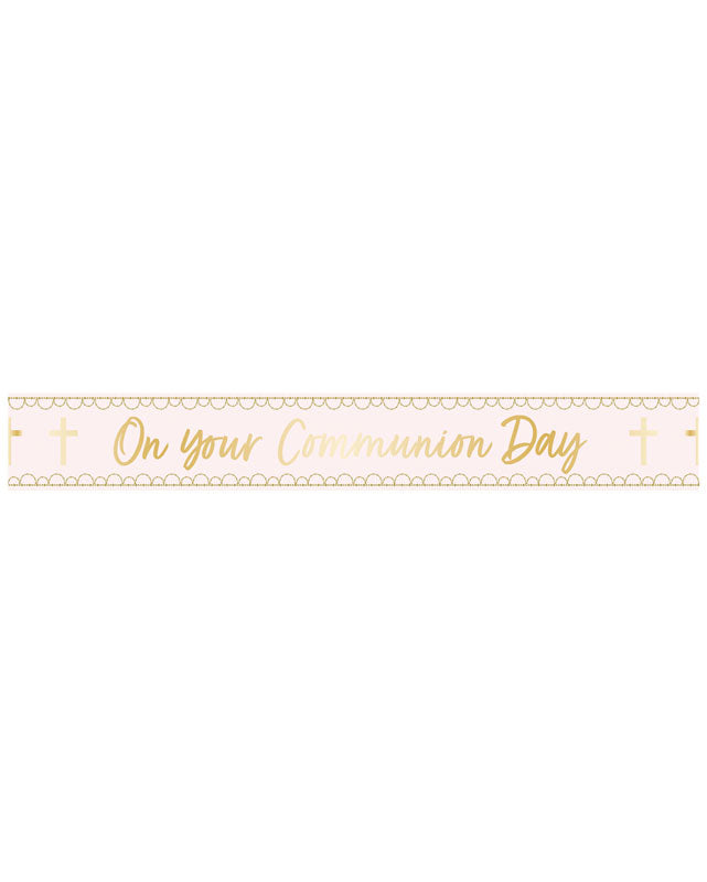 Pink Botanical 'On your Communion Day' Foil Banner - 2.7m